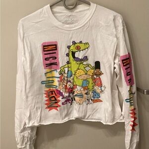 Nickelodeon 90s Cartoons Medium Long Sleeve Cropped Hey Arnold Reptar Ren Stimpy